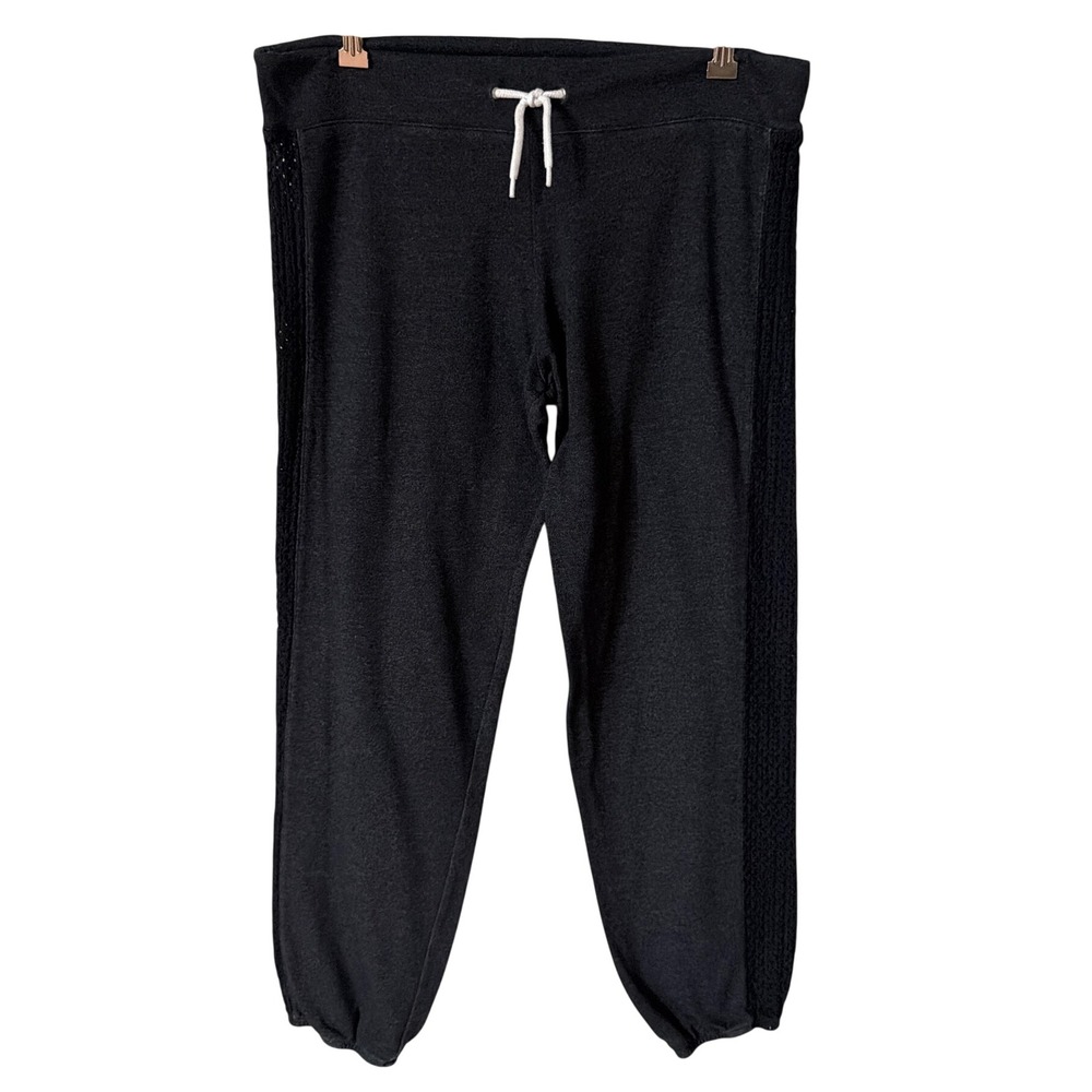 Monrow Black Lace Side Stripe Jogger Sweatpants Size M Made in USA